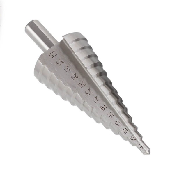 HSS Step Drill Bits Set 3-Pc In Plastic Box, power tool accessories, 3Pcs HSS step cone drill bits set in plastic box.