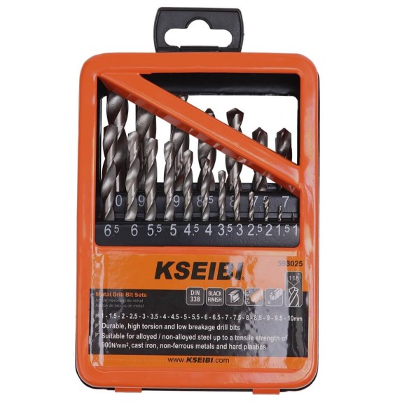 19 Pcs HSS-R Metal Drill Bit Set In Iron Box, power tool accessories, high speed steel twist drill bit set.