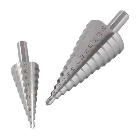 2 Pcs HSS Step Cone Drill Bits Set, power tool accessories, HSS step cone drill bits hole cutter.