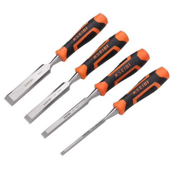 Wood Chisel Set PROGRIP 4-PC, Cutters & Saws Tools, woodworking chisel set for scraping glue, wooden chisel with rubber handle.