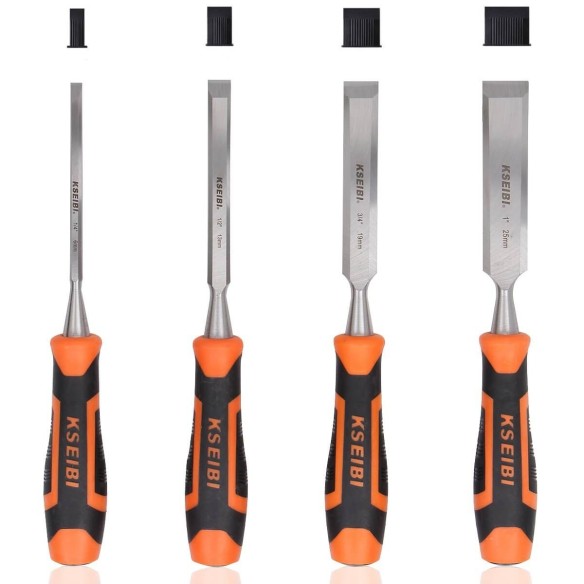 Wood Chisel Set PROGRIP 4-PC, Cutters & Saws Tools, woodworking chisel set for scraping glue, wooden chisel with rubber handle.