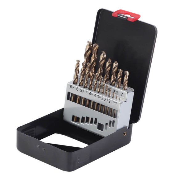 25 Pcs HSS-Co Metal Drill Bit Set In Iron Box, power tool accessories, high speed steel twist drill bit set.