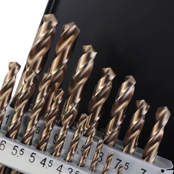 25 Pcs HSS-Co Metal Drill Bit Set In Iron Box, power tool accessories, high speed steel twist drill bit set.