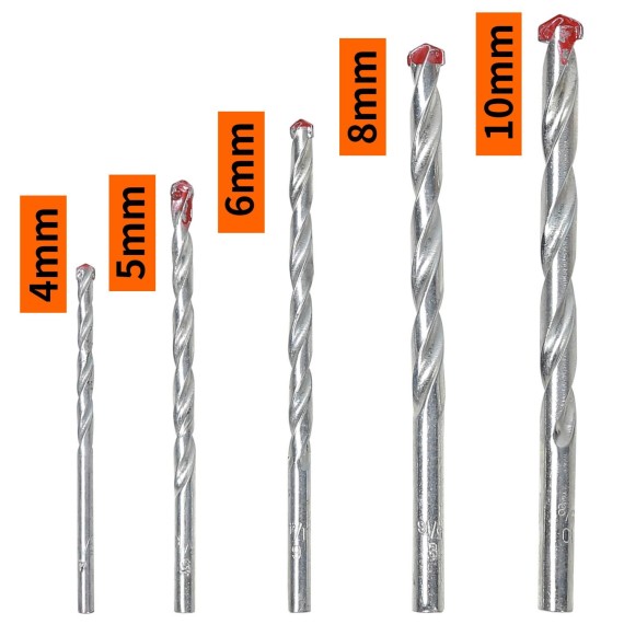 5Pcs Masonry Drill Bits Set With Plastic Case, power tool accessories, multi-purpose masonry drill bits kit.