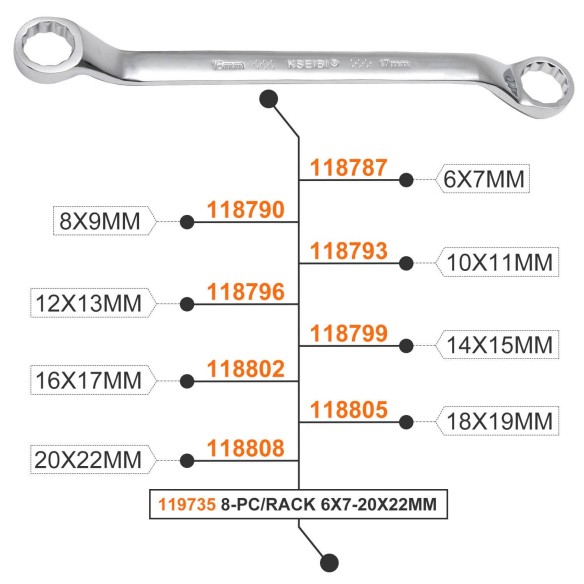 double ring wrench set, rack, 8pcs, sockets and wrenches, mechanic tools, car repair tools, automobile tools