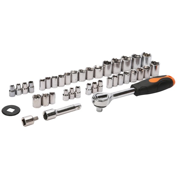 Hexagon Socket & Ratchet Set 1/4” 38-pc, Sockets & Wrenches Tools, tightening or loosening fastener sizes, professional or DIY.