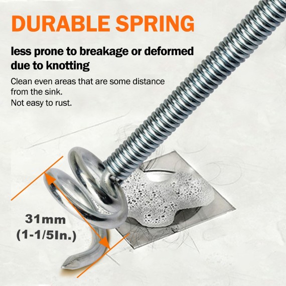 Drain Cleaner, Sockets & Wrenches, pipe sink cleaner with plastic handle, spiral drain, pipe cleaning spiral.