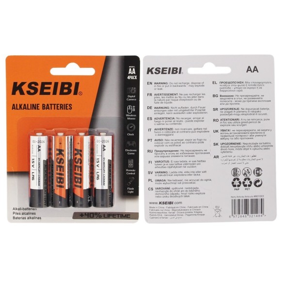 Alkaline Battery LR6/AA - 4PCS,
non-rechargeable,High energy 1.5V Alkaline Battery for household appliances.