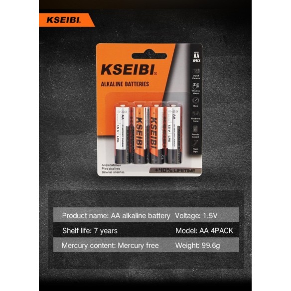 Alkaline Battery LR6/AA - 4PCS,
non-rechargeable,High energy 1.5V Alkaline Battery for household appliances.