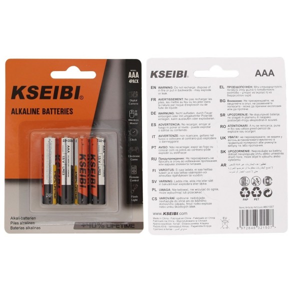 Alkaline Battery LR03/AAA - 4PCS,
non-rechargeable,High energy 1.5V Alkaline Battery for household and business appliances.