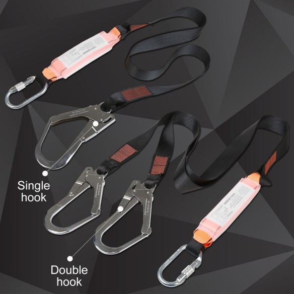 Double Hook Internal Shock Lanyard Fall Protection Equipment For Safety Harness, Safety Tools, polyester webbing.