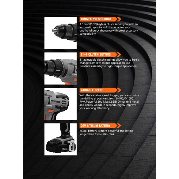 High-Performance 20V Cordless Impact Drill with 2 Batteries | KSEIBI