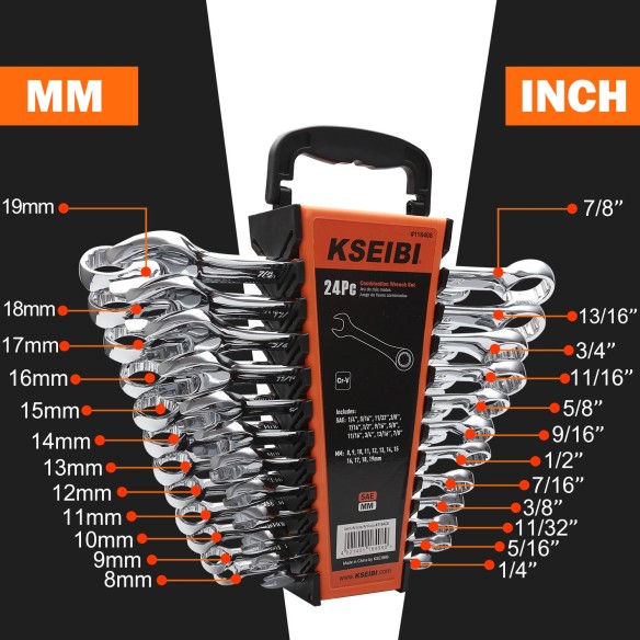 Premium 24-Piece Combination Wrench Set for Versatile Mechanics | KSEIBI