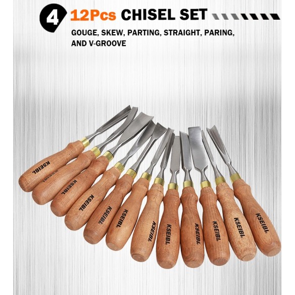 Premium Wood Craving Chisel Set with Wooden Handle for Professionals | KSEIBI