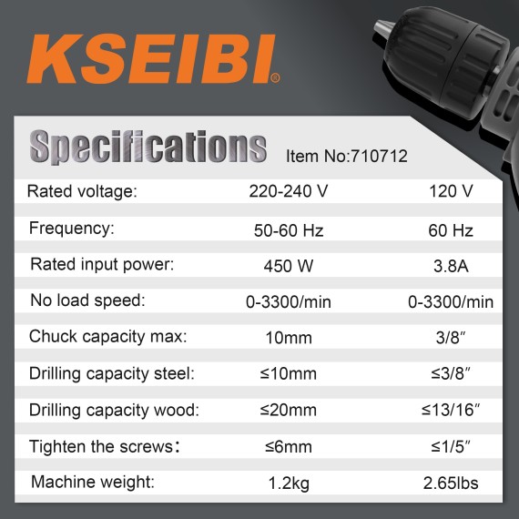 KBM 450 S 电钻，10MM无钥匙，450W，适用于家庭使用 | KSEIBI