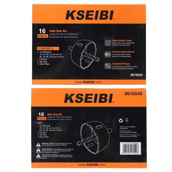 高品质碳钢开孔器套装 16件，适用于19-127mm孔径 | KSEIBI