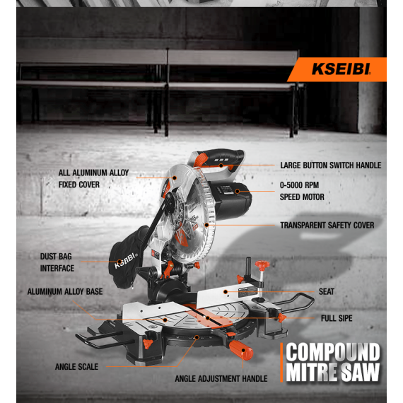 High-Powered 255mm Mitre Saw for Precision Cuts | KSEIBI