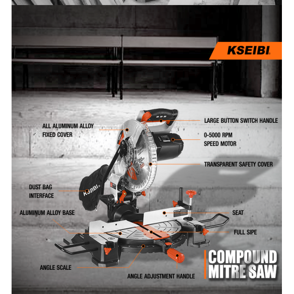 High-Powered 255mm Mitre Saw for Precision Cuts | KSEIBI