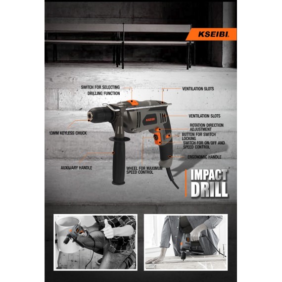High Performance KSB 900 D Impact Drill with 13mm Keyless Chuck | KSEIBI