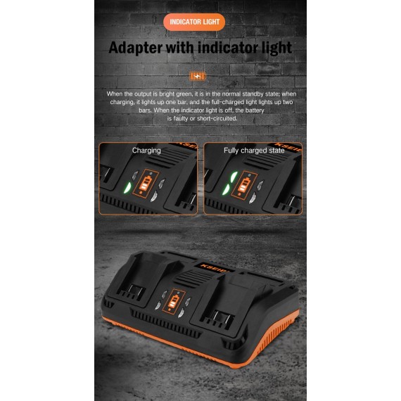 Fast Charging 20V-24 D Dual Port Charger for Power Tools | KSEIBI