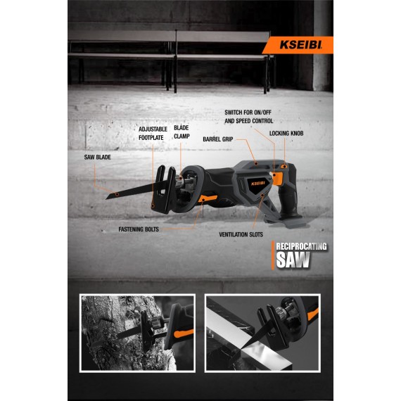 Powerful 20V Cordless Reciprocating Saw - Ideal for DIY Projects | KSEIBI