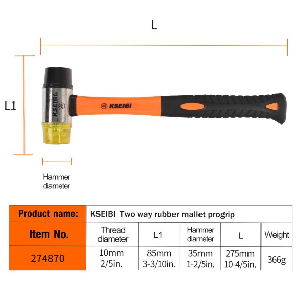 Durable Two Way Rubber Mallet ProGrip for Precision Work | KSEIBI