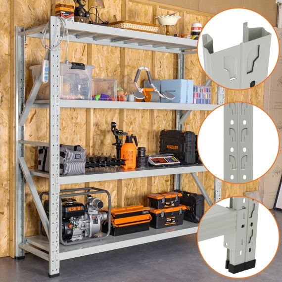 Steel Freestanding 4‑Tier Storage Shelf 2.5m White Powder-Coated | KSEIBI