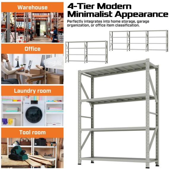 Steel Freestanding 4‑Tier Storage Shelf 2.5m White Powder-Coated | KSEIBI