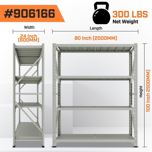 Steel Freestanding 4‑Tier Storage Shelf 2.5m White Powder-Coated | KSEIBI