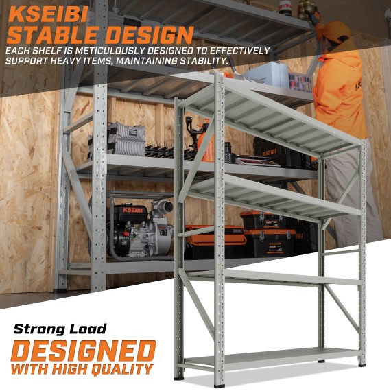 2.5米白色粉末涂层钢制四层仓储货架（独立式 800kg 可调架板） | KSEIBI