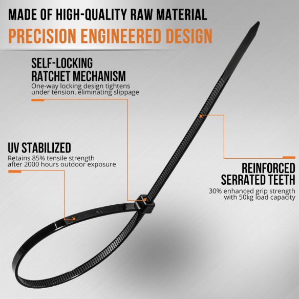 Secure Your Cables with Durable Black Nylon Cable Ties | KSEIBI