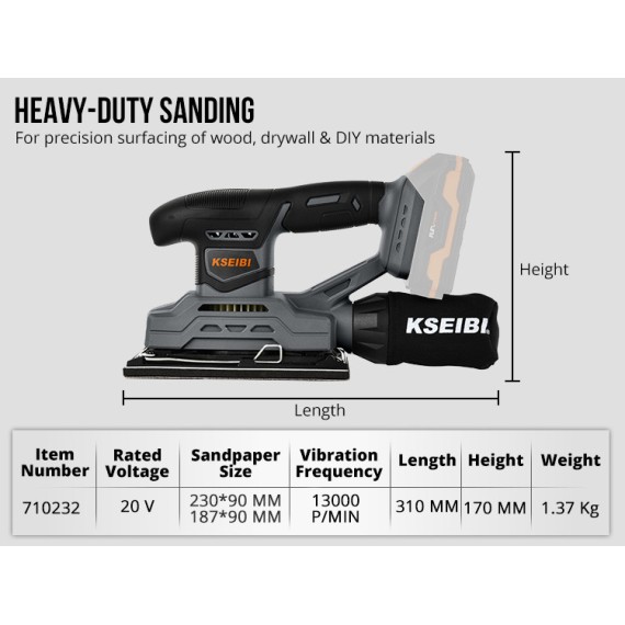 High-Powered Cordless Finishing Sander for Precision Woodworking | KSEIBI