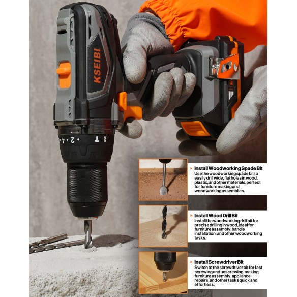 High-Performance 20V Cordless Impact Drill with 2 Batteries | KSEIBI