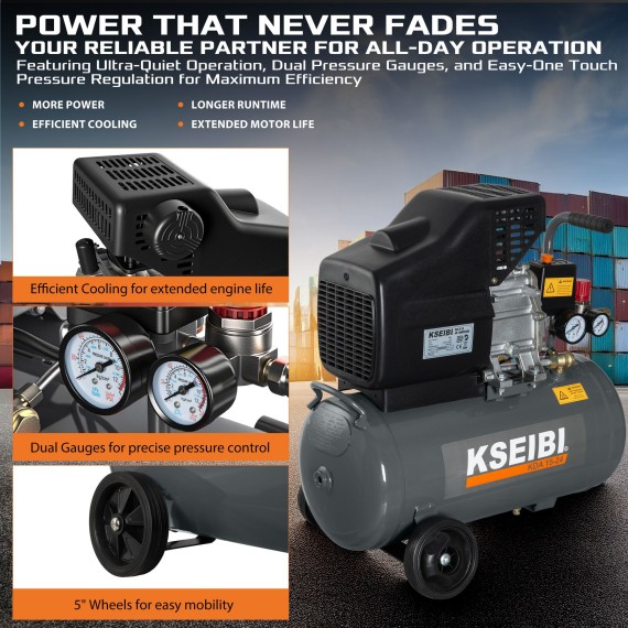 KDA 15-24 Air Compressor, 24L Tank, 2HP Portable | KSEIBI