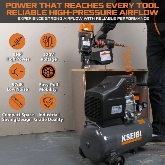KDA 15-24 Air Compressor, 24L Tank, 2HP Portable | KSEIBI