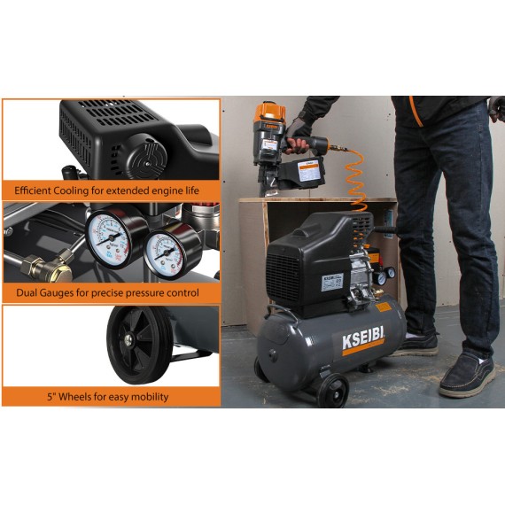 KDA 15-24 Air Compressor, 24L Tank, 2HP Portable | KSEIBI