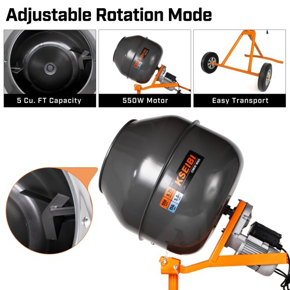 Переносной бетономешатель KCM 55-140 LP, 5 куб. футов | KSEIBI