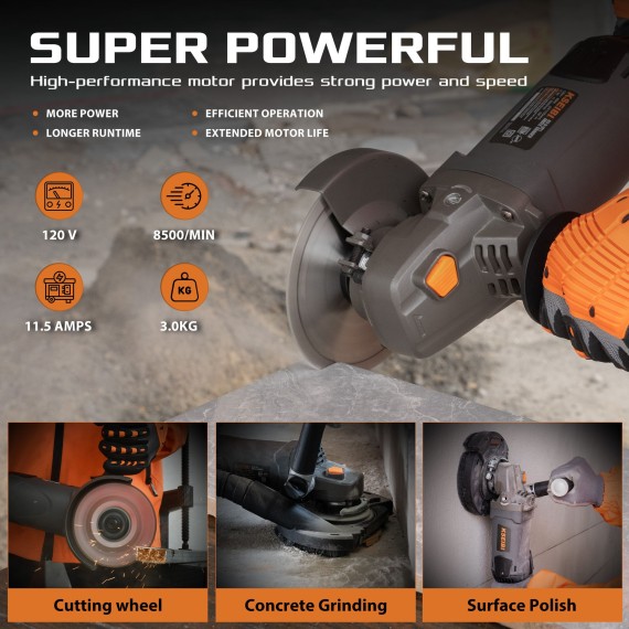 KCG 15-125 L 5-Inch Concrete Grinder, 11.5-Amp Power | KSEIBI