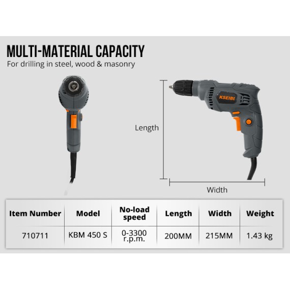 Электрическая дрель KBM 450 S с быстрозажимным патроном | KSEIBI