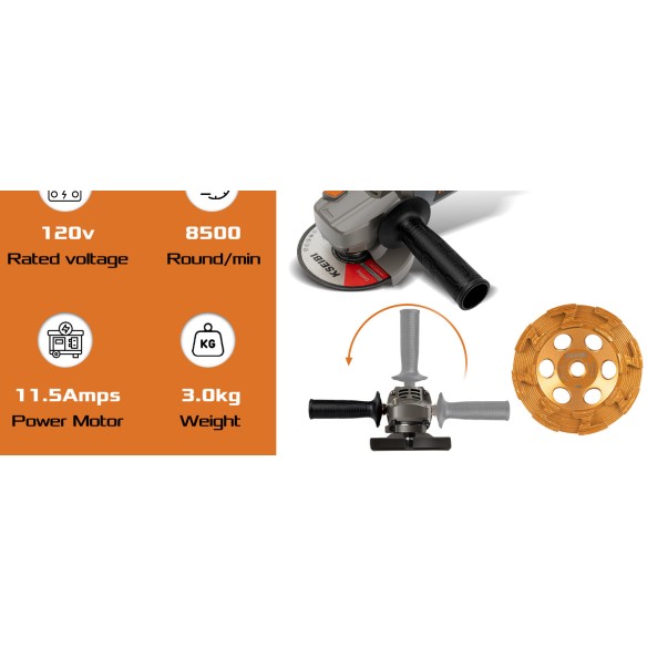 KCG 15-125 L 5-Inch Concrete Grinder, 11.5-Amp Power | KSEIBI