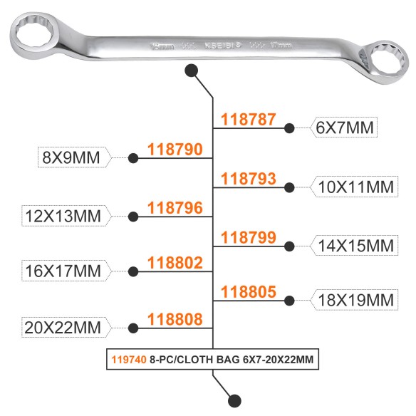 High-Quality Double Ring Wrench Set in 8-Pc Cloth Bag for Easy DIY Projects | KSEIBI