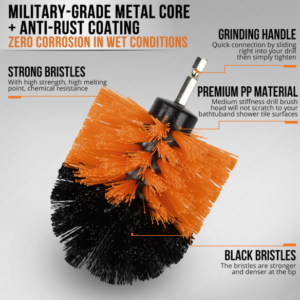 Drill Cleaning Brush 1/4" Hex Shank 3-Piece Set | KSEIBI