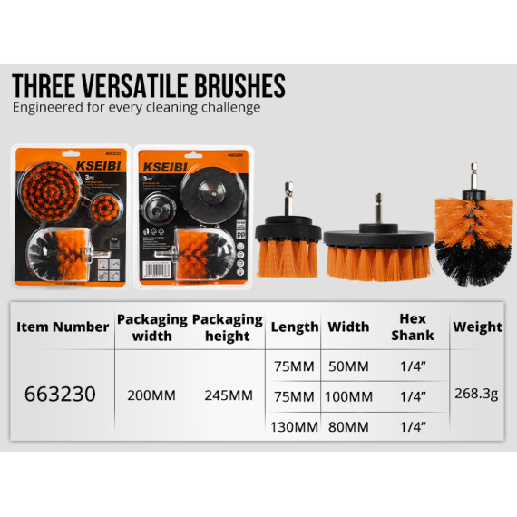 قلم‌مو تمیزکاری مته شش‌گوش 1/4 اینچ – مجموعه 3 عددی | KSEIBI