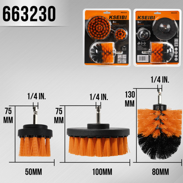 قلم‌مو تمیزکاری مته شش‌گوش 1/4 اینچ – مجموعه 3 عددی | KSEIBI