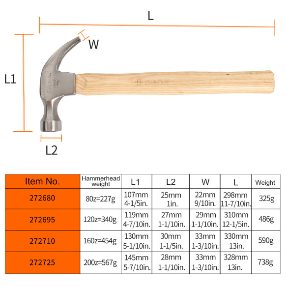 High-Quality Claw Hammer with Durable Wooden Handle | KSEIBI