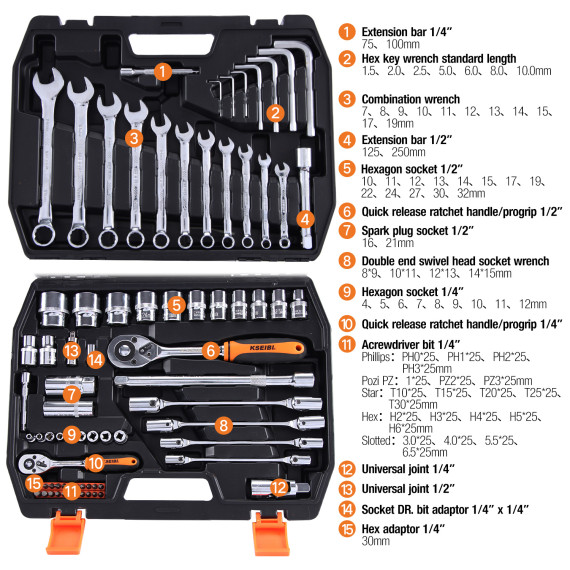 High-Quality CRV Socket Wrench Set 77PCS for Professional and DIY Use | KSEIBI