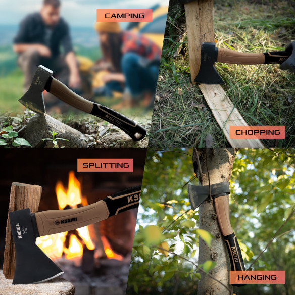 Durable 600g Axe with Fiberglass Handle in Tuscan Brown | KSEIBI