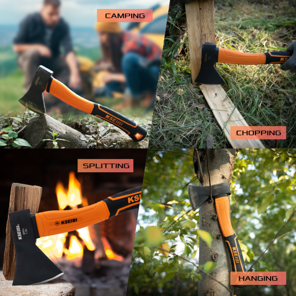 High-Quality Axe with Durable Fiberglass Handle for Precision Woodcutting | KSEIBI