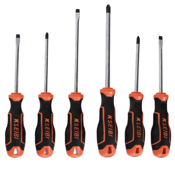 Slotted & Phillips Screwdriver 6 Pcs Set Plastic Rack,
screwdriver kit,
all-purpose screwdriver set,
hand tools, screws